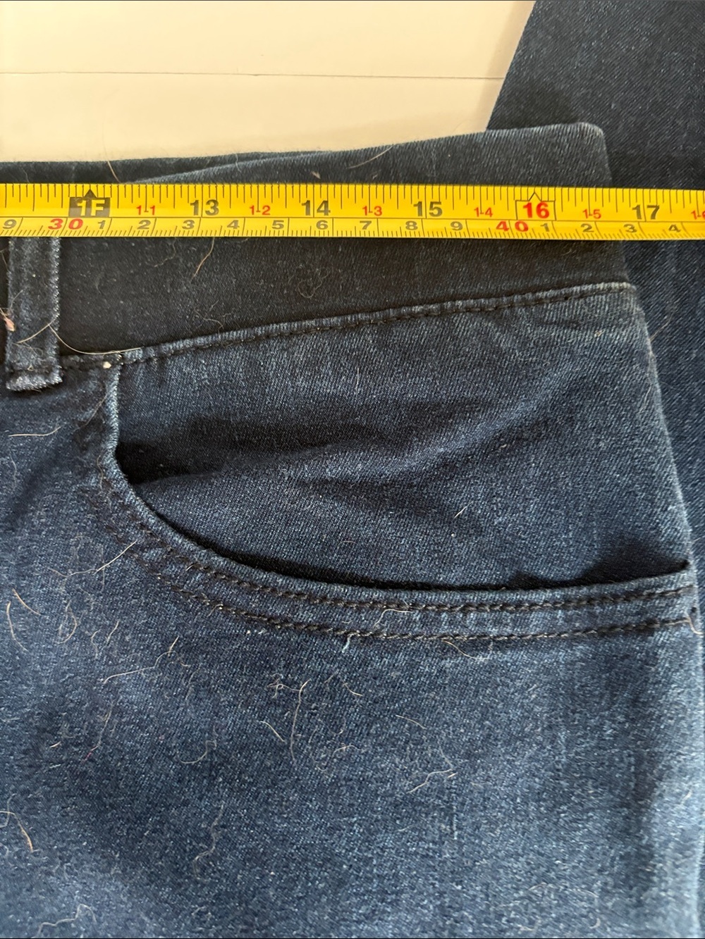 Betabrand dark wash straight leg 4-pocket blue jeans stretch waistband - Picture 14 of 16